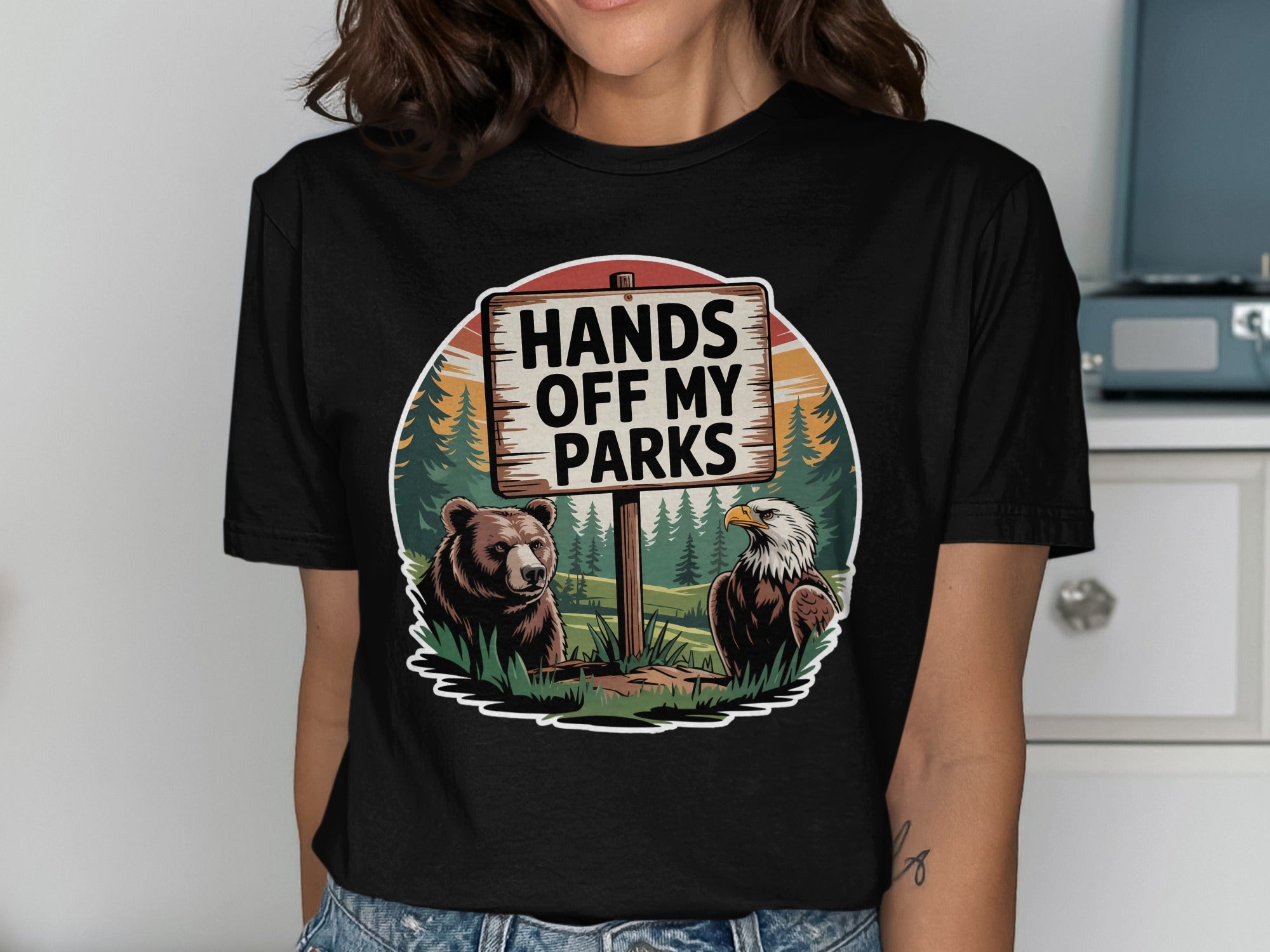 Hands Off My Parks Bear and Eagle Graphic Shirt product type