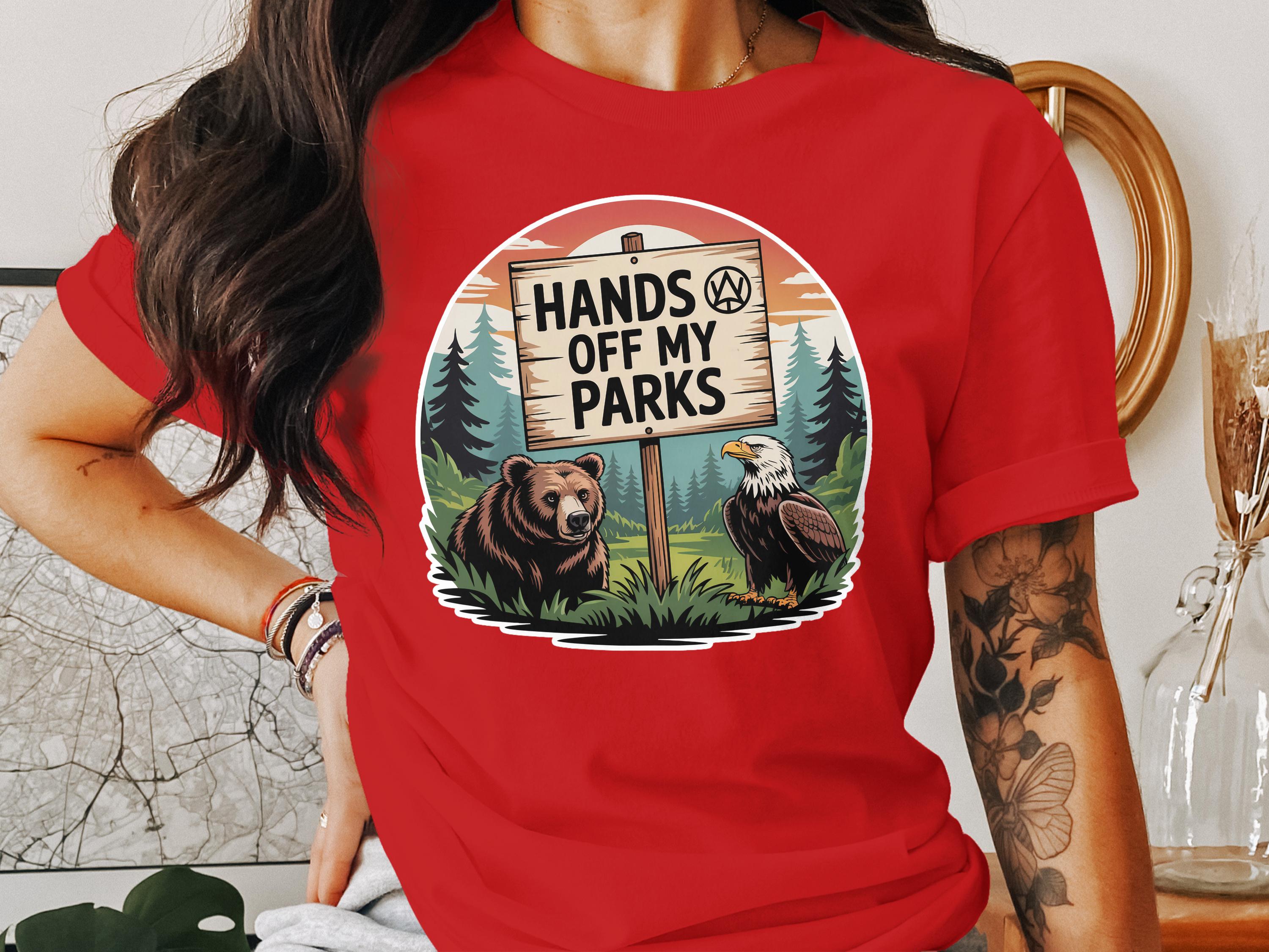 Hands Off My Parks Bear and Eagle Design T-Shirt product