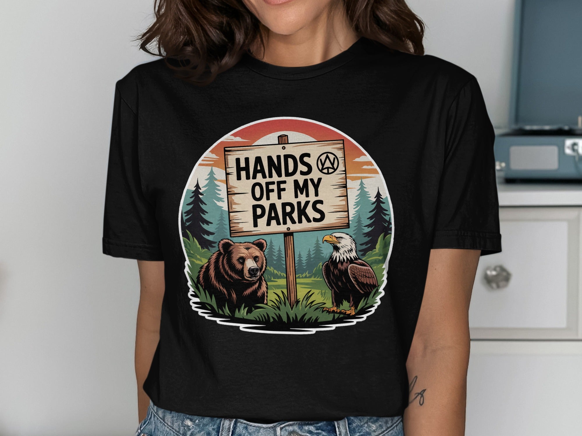 Hands Off My Parks Bear and Eagle Graphic Shirt product